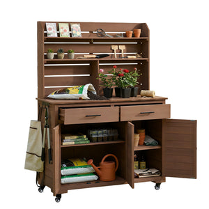 TOPMAX 65"H Large Garden Potting Bench with Storage and Lockable Wheels
