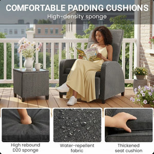 Adjustable Outdoor Lounge Chair, Plush Cushions & Extendable Footrest - Gray