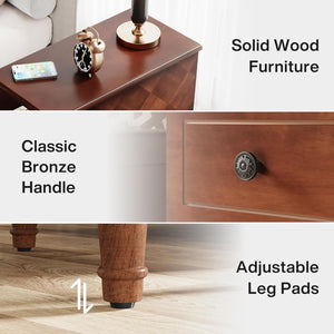 Narrow End Table With 3 Drawers, Compact Design For Small Spaces - Brown