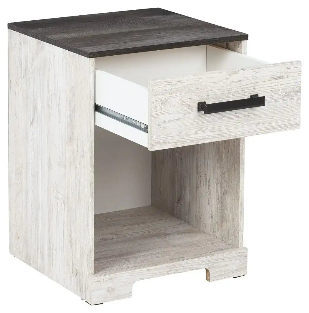 Shawburn - One Drawer Night Stand - Whitewash / Charcoal Gray - Best Buy Furniture