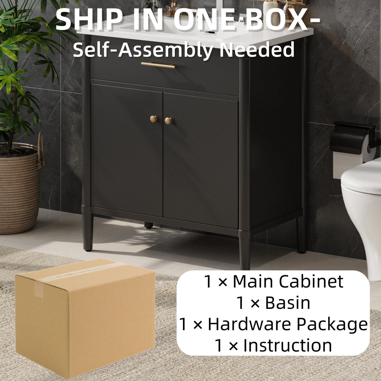 Bathroom Vanity With Sink, Soft Close Doors And Adjustable Shelf