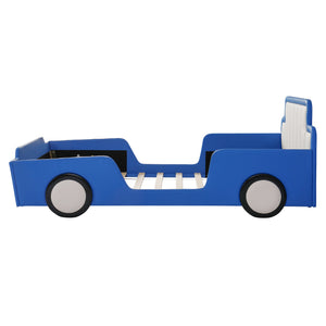 Twin Size Race Car-Shaped Platform Bed with Safety Rails - Red/Blue
