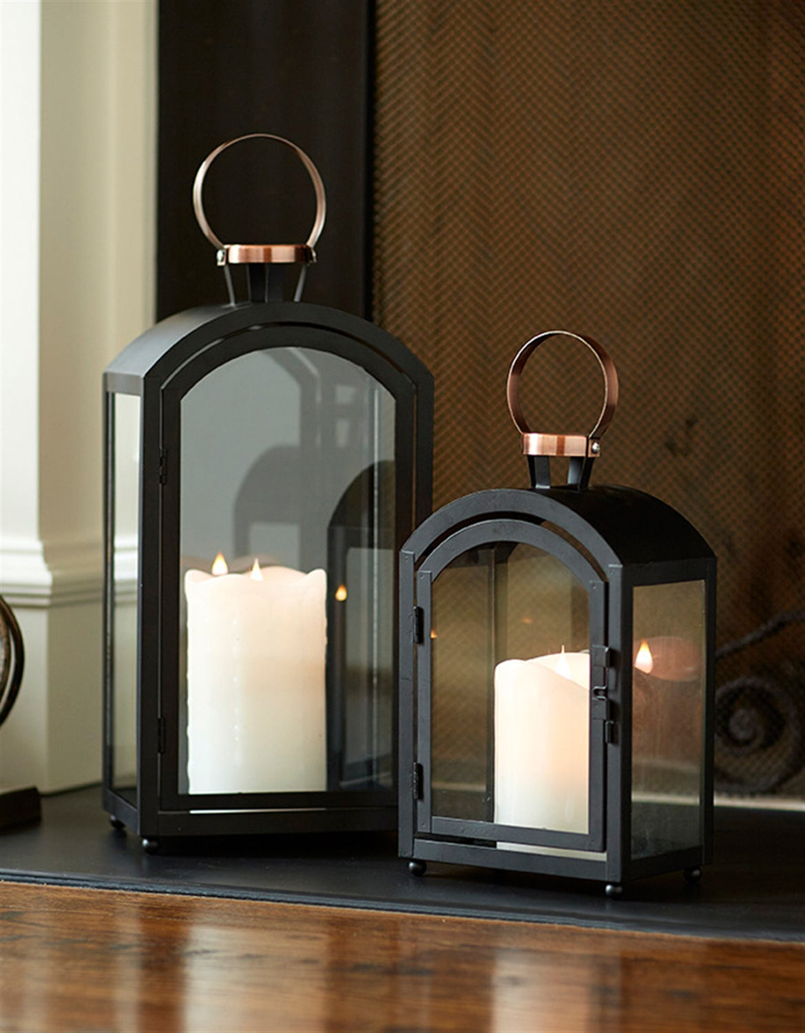 Modern-Metal-Lantern-with-Gold-Accent-(Set-of-2)-Decorative-Objects