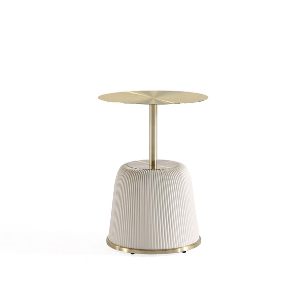 Upholstered End Table with Round Steel Top - Orange, Dark Gray, Dark Green, Beige