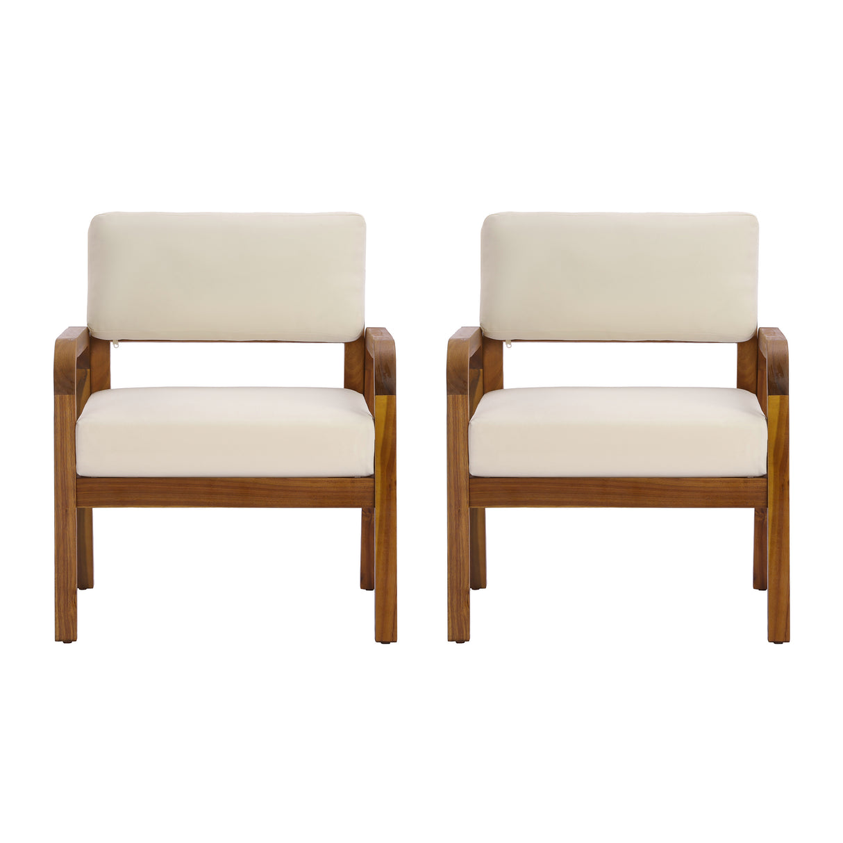 Outdoor Acacia Wood Armchair Set with Weather-Resistant Cushions