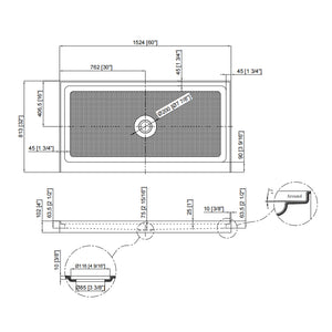 60" x 32" Shower Base, Central Drain Single Threshold