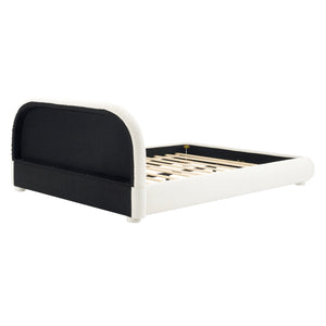 Cream Style Fabric Upholstered Bed, Simple Modern Bedroom Double Bed, Queen
