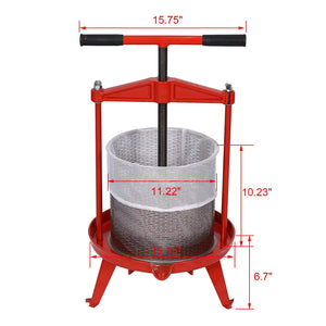 Fruit and Wine Press With T-Shaped Hand Shank, 3.69 Gallon / 14L - Red