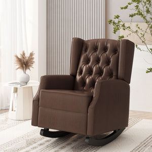 Amedou - Contemporary Tufted Wingback Rocking Chair - Dark Brown - Best Buy Furniture