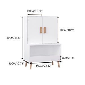 Toy Storage Cabinet With Doors And Open Shelf, Toddler Bookshelf For Playroom - White
