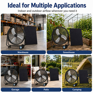 24 Inch Solar Floor-Standing Fan With Adjustable Solar Panel