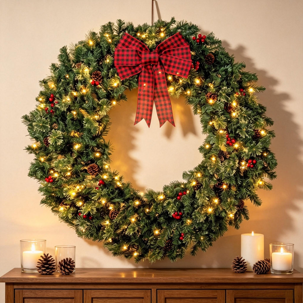 48 Inch Prelit Crestwood Spruce Christmas Wreath with Bow