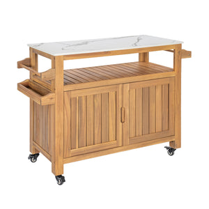 Murphy Outdoor Patio Acacia Wood Bar Cart