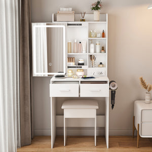 Small Makeup Vanity Desk with Mirror & LED Lights