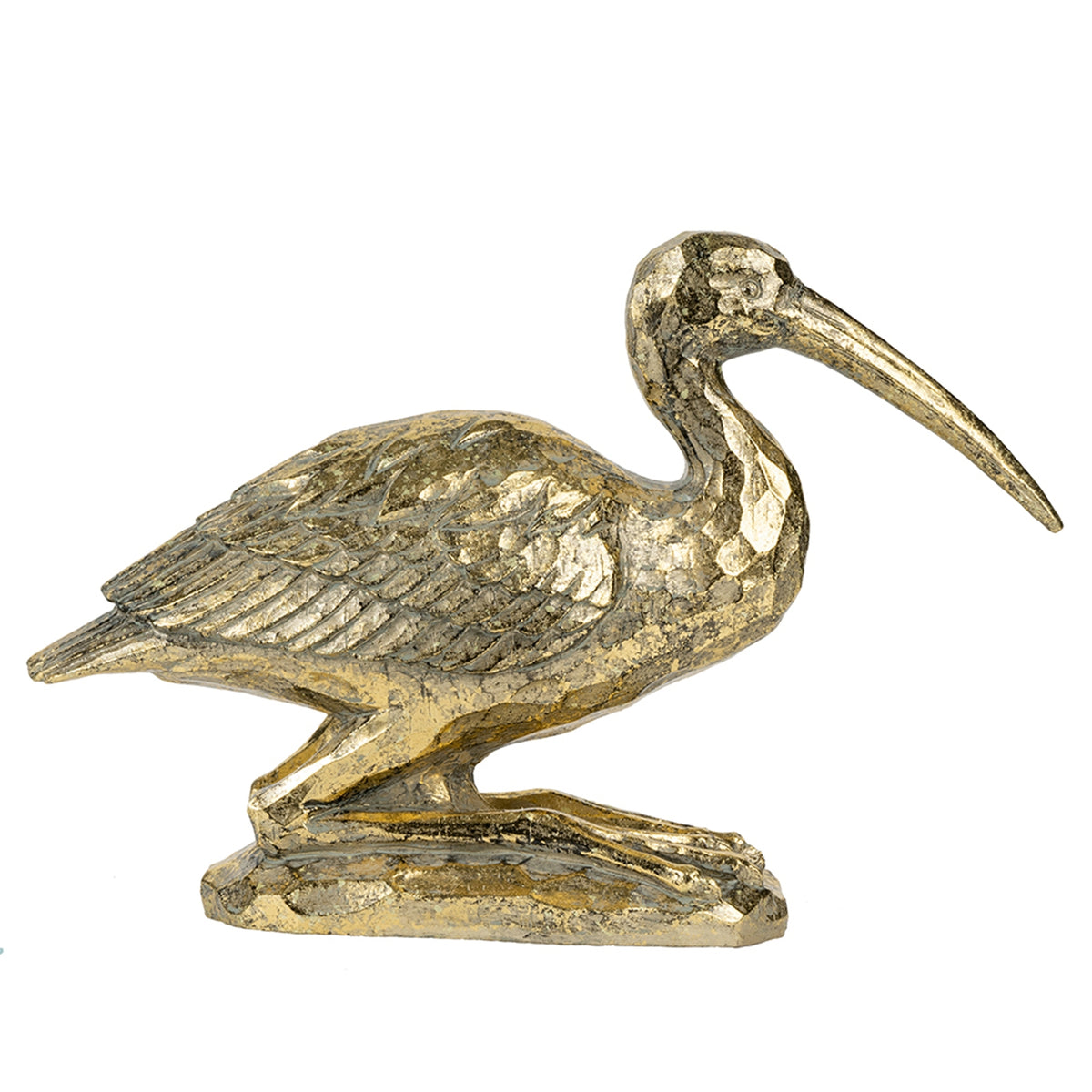 Kneeling Crane Figurine, 7.1 x 10.4 x 3 Inches, Antique Gold