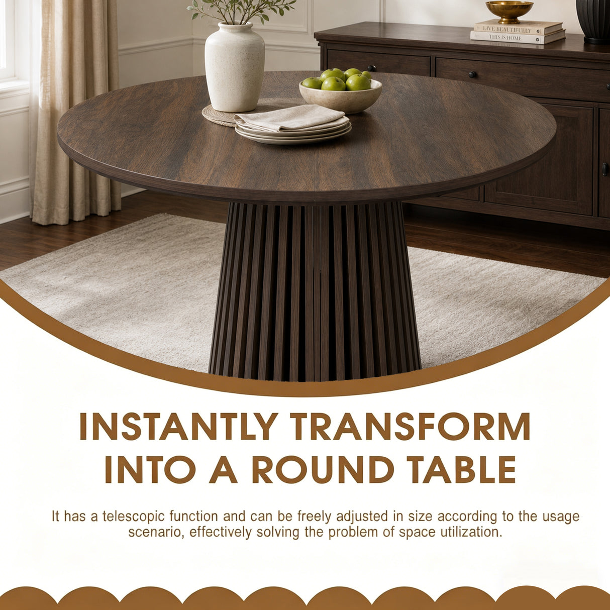 Walnut-Colored Wooden Dining Table