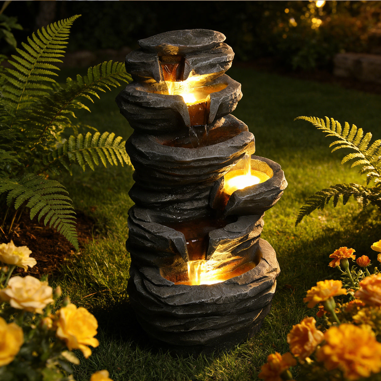Outdoor Waterfall Fountain with Lights