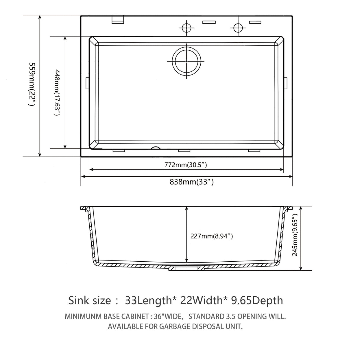 Kitchen Sink Granite Composite Drop In Sink With Durable Material - Black
