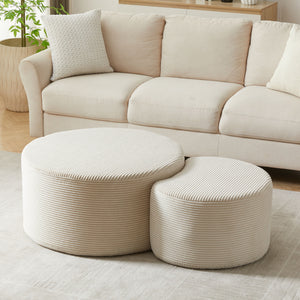Modern Upholstered Round Coffee Table For Living Room (Set of 2)