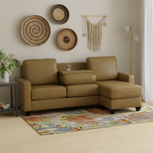 2 Piece Sofa With Chaise, Comfortable Seating For 3, Tapered Feet, USB Charging Console - Brown