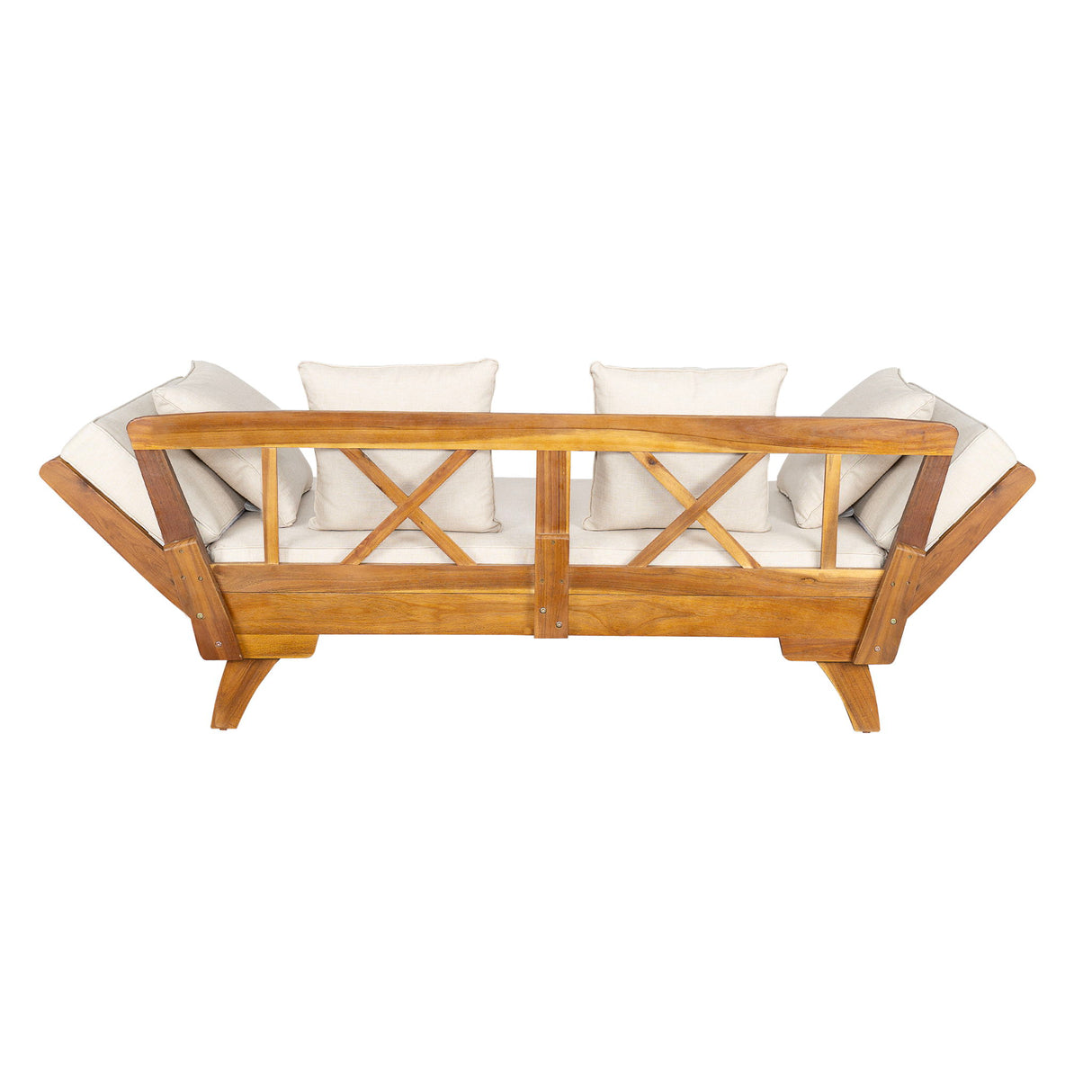 Outdoor Patio Daybed Sofa, 3 Seat Sofa With Foldable Arm 4 Back Pillows