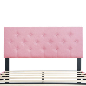 Modern Upholstered Platform Bed Frame With Button Tufted Fabric Headboard