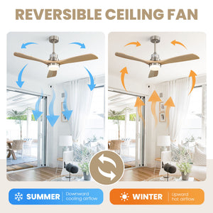 Indoor Ceiling Fan With Dimmable LED Light, 6 Speed Remote ControlLED DC Motor, Reversible Blades