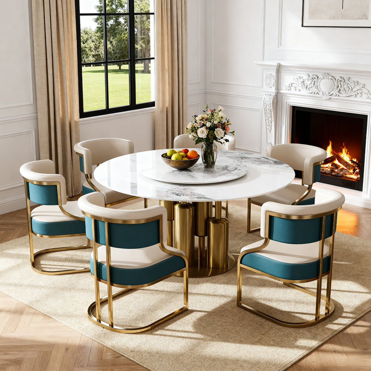 59" Round Sintered Stone Dining Table Set