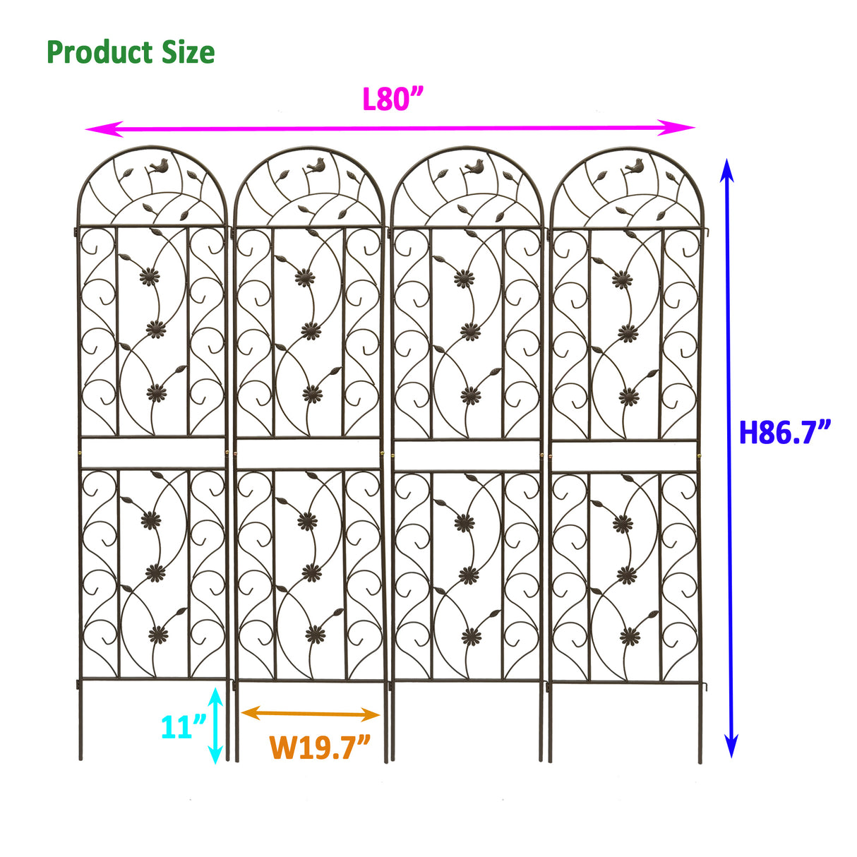 4 Pack Metal Garden Trellis 86.7" x 19.7" Rustproof for Climbing Plants