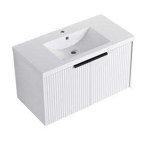 Contemporary Wall Mounted Bathroom Vanity With Resin Double Sink