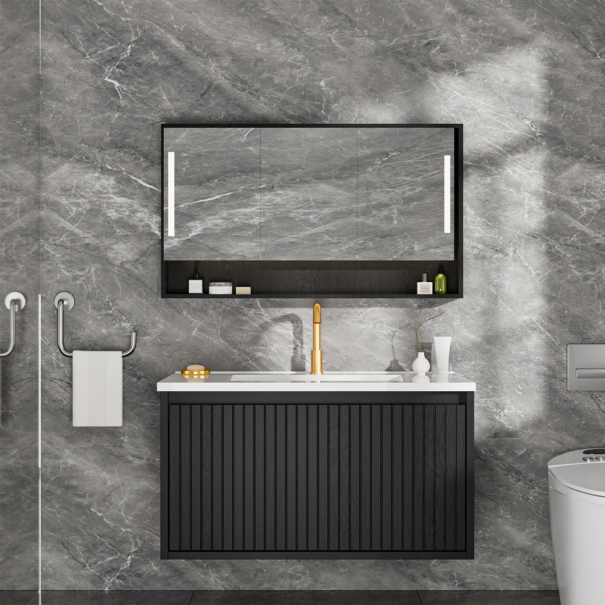 Wall Mounted Floating Bathroom Vanity With Sink and Drawers