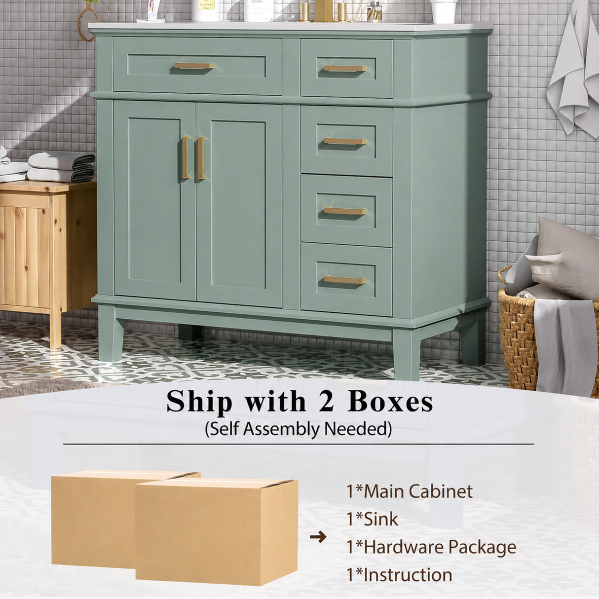 36" Light Green Bathroom Vanity