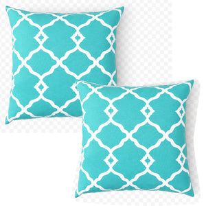 2 Pack Outdoor Pillow Covers in Aqua Moroccan
