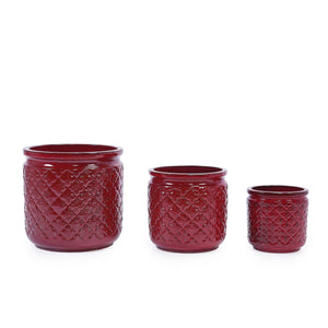 3 Pieces Ceramic Flowerpot Set, Bean Paste Red