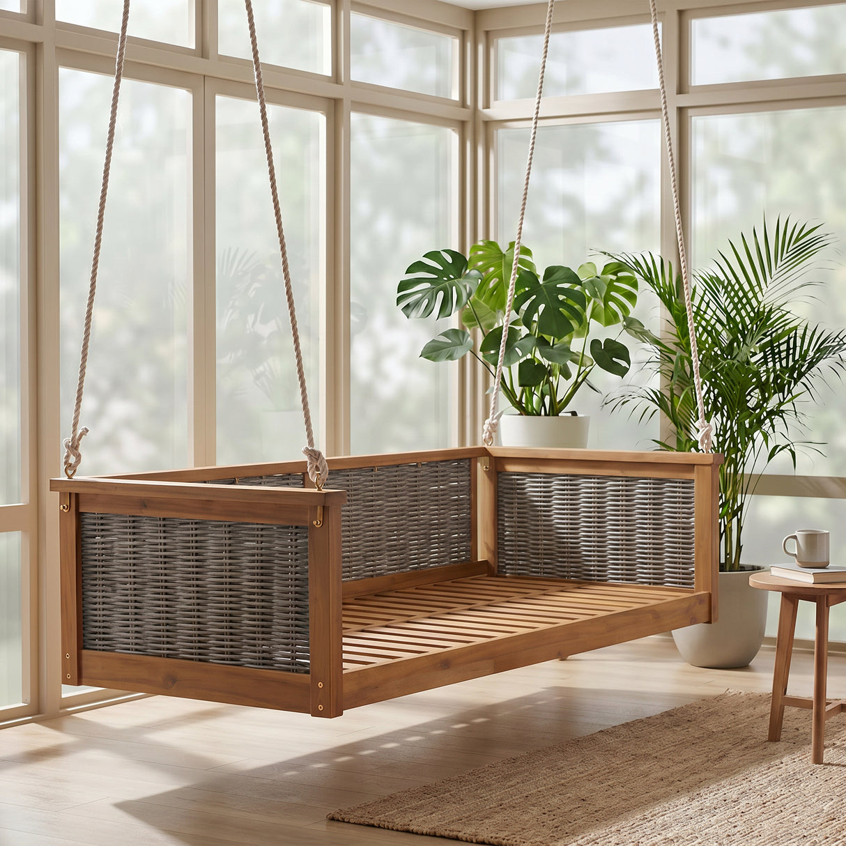 TOPMAX Outdoor Classic Solid Wood Twin Size Swing Bed