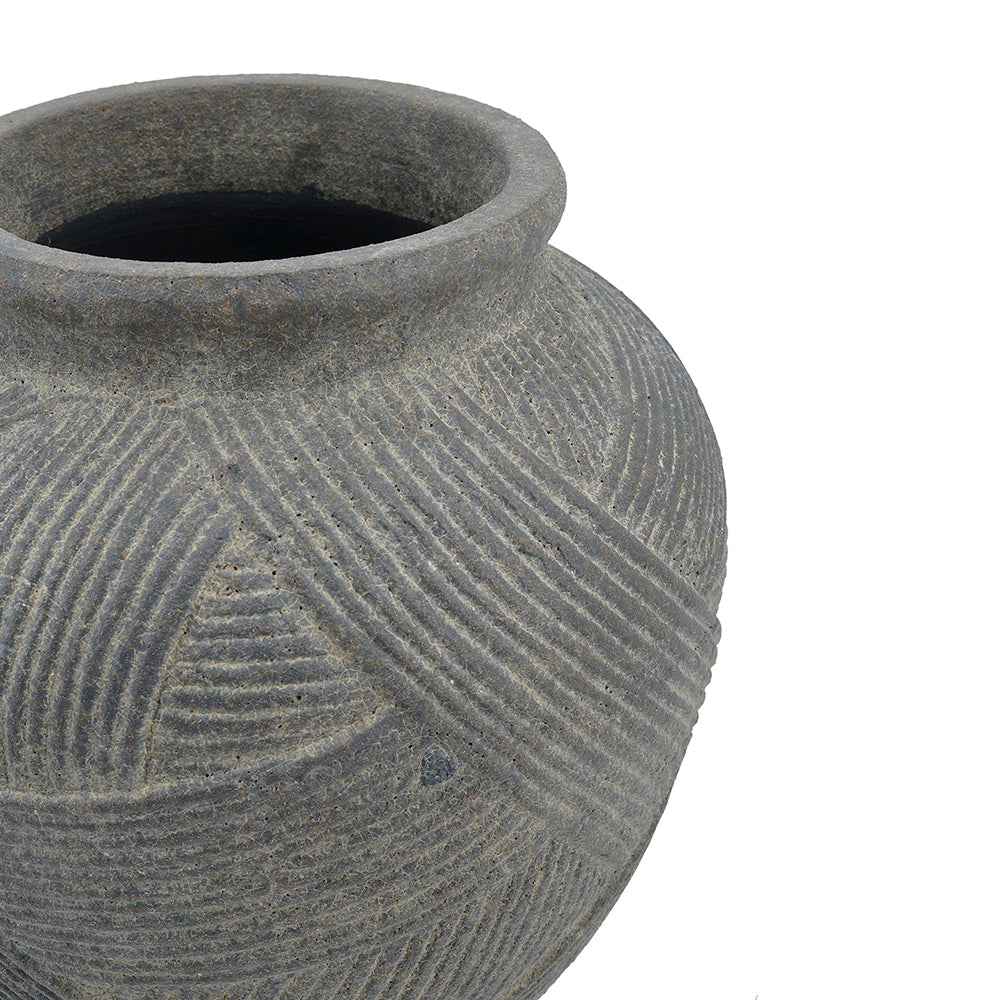 D10.2x8.9" Cross-Hatch Terracotta Vase