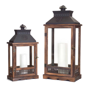 Ornate-Wood-and-Metal-Lantern-(Set-of-2)-Outdoor-Lighting