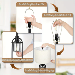 Farmhouse Table Lamps Set of 2, 29" Tall, USB, 2-Light Bedside Lamps, E26