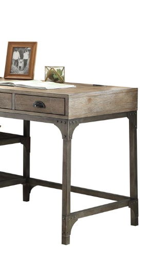 Gorden - Weathered Antique Metal Writing Desk - Oak - Best Buy Furniture