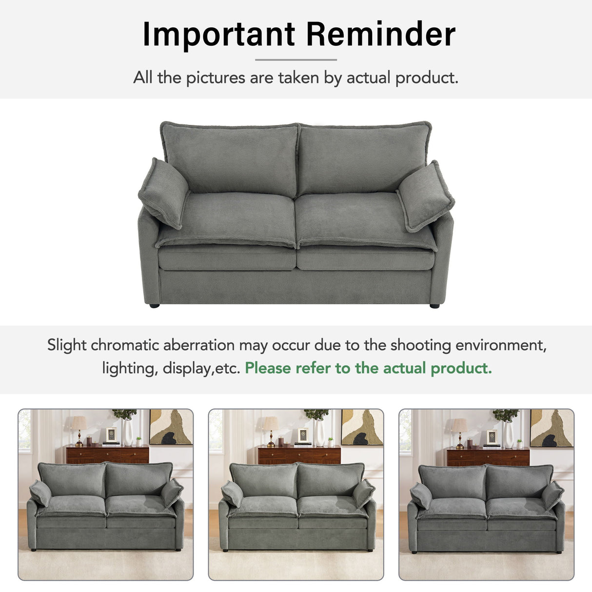 Modern Loveseat Sofa, Upholstered Couch With Side Storage Pockets
