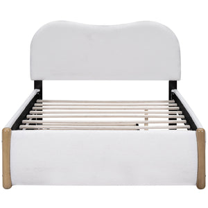 Upholstered Platform Bed With Wood Supporting Feet And Trundle