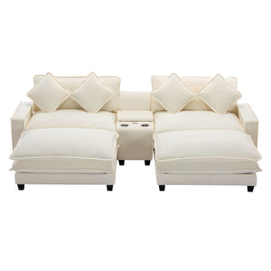 Sectional Sofa Upholstered Sofa With Two Removable Ottoman, Two USB Ports, Two Cup Holders And Large Storage Box For Living Room