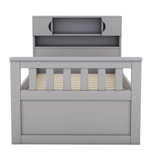 Captain Platform Bed Frame With Storage Bookcases, Shelves, And 4 Drawers