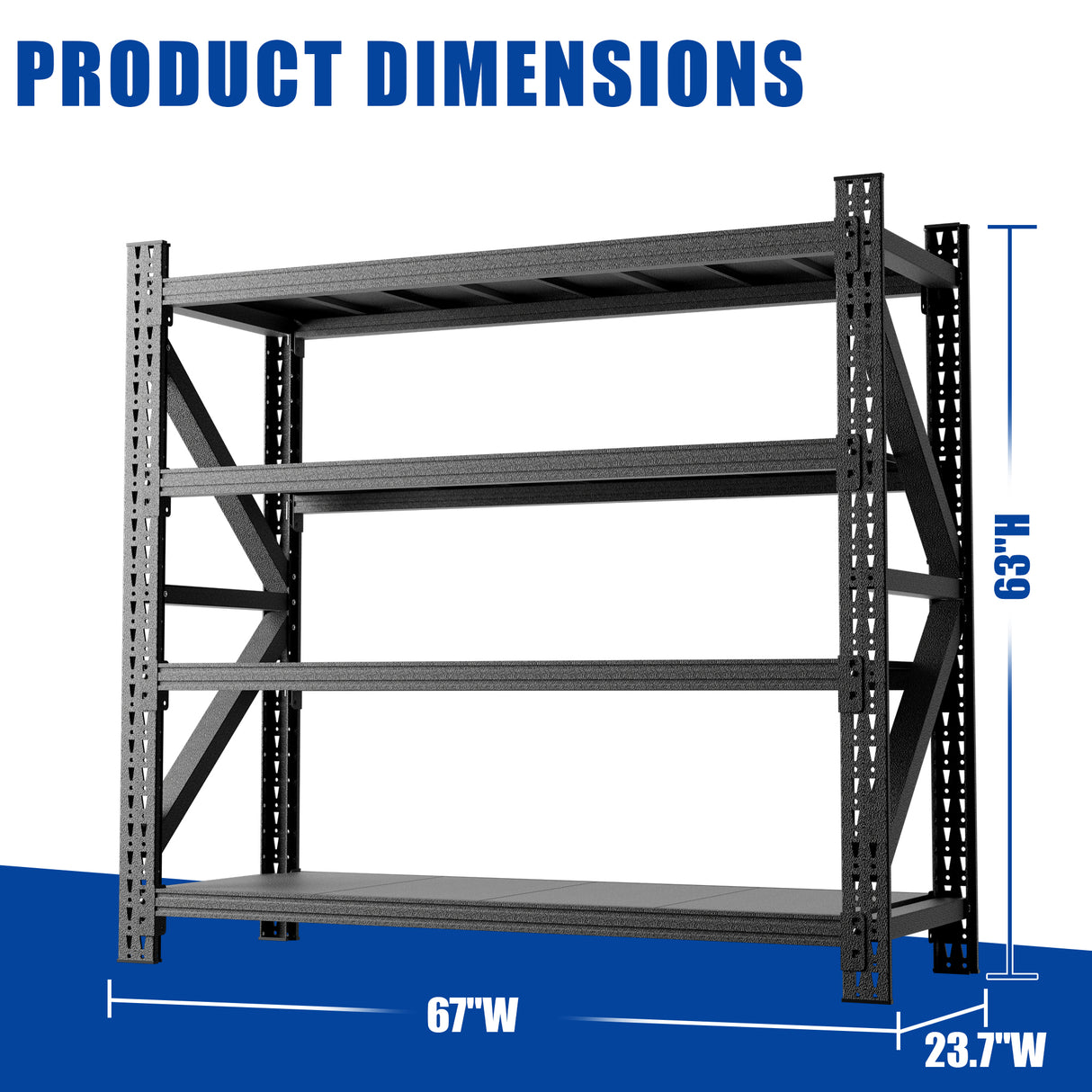 5000 lbs Heavy Duty Garage Shelving, 4-Shelf Adjustable Metal Storage Unit (63"H x 67"W x 23.7"D) 5000LBS Capacity Industrial Shelving for Warehouse