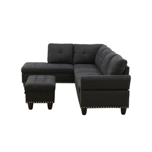 Reversible L-Shaped Sectional Couch with Storage Ottoman, Tufted