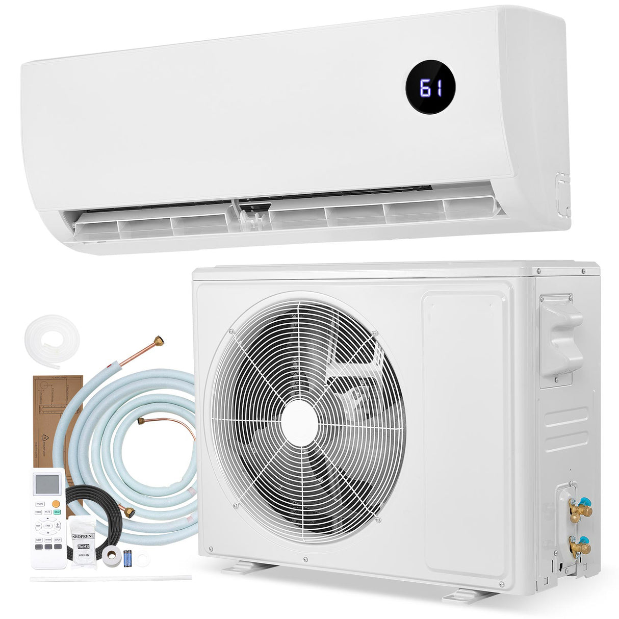 Mini Split Air Conditioner, 12,000 BTU AC / 12,500 BTU Heat, 230V 19 SEER2 High Efficiency