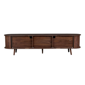 70" TV Stand With Tambour Doors And Fluted Drawers - Dark Brown