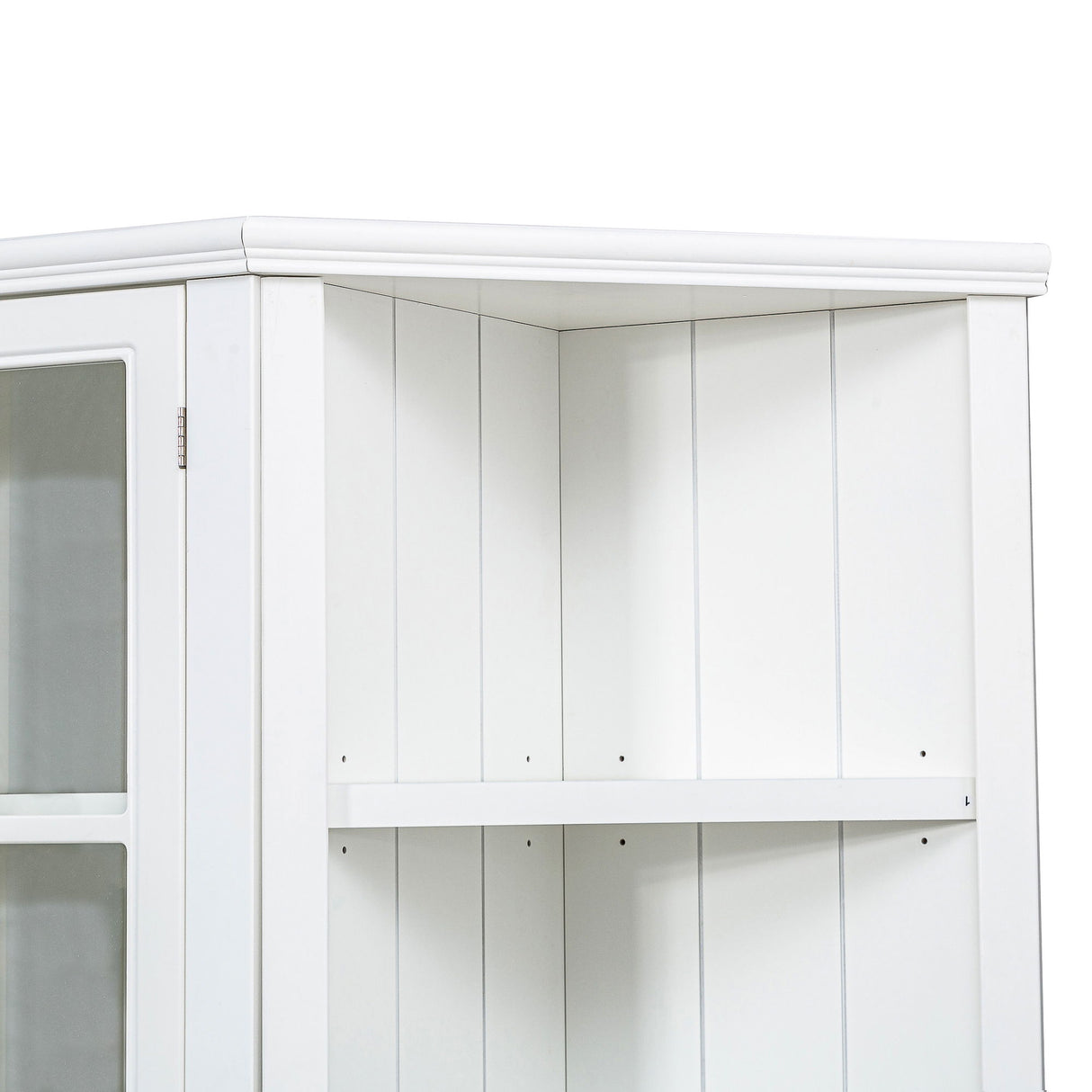 Retro Style Wall Suit With Glass Doors, 75.25" Tall Display Cabinets & Triangle Sided Bookshelves - White