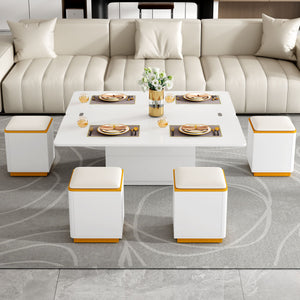 Lift Top Coffee Table With 4 Storage Stools
