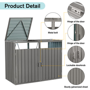 Outdoor Metal Garbage Bin Shed for Two Trash Cans